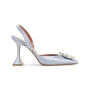 Amina Muaddi 9.5Cm Heel Satin And Leather Slippers - NWT